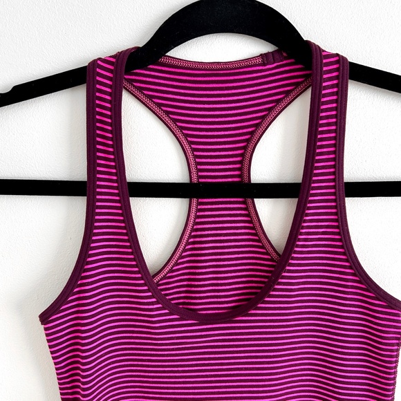 lululemon Cool Racerback Tank Top Purple Pink Stripe for Running Training Size 2 - Picture 2 of 8